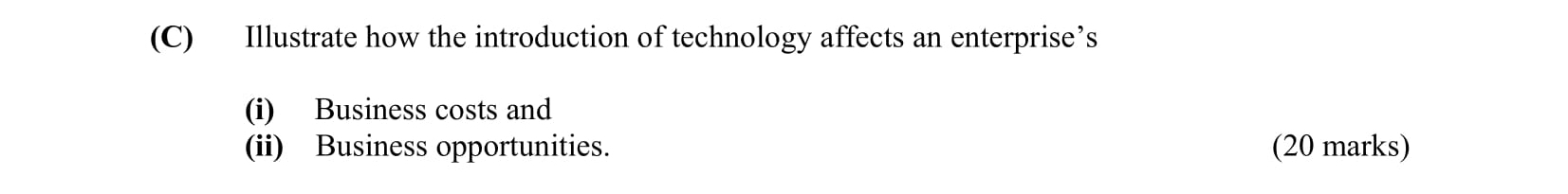 C)-Illustrate-how-the-introduction-of-technology-affects-an-enterprise's-(i)-Business-costs-and-(ii)-Business-opportunities.-Leaving Cert Business-Question C-2004.png