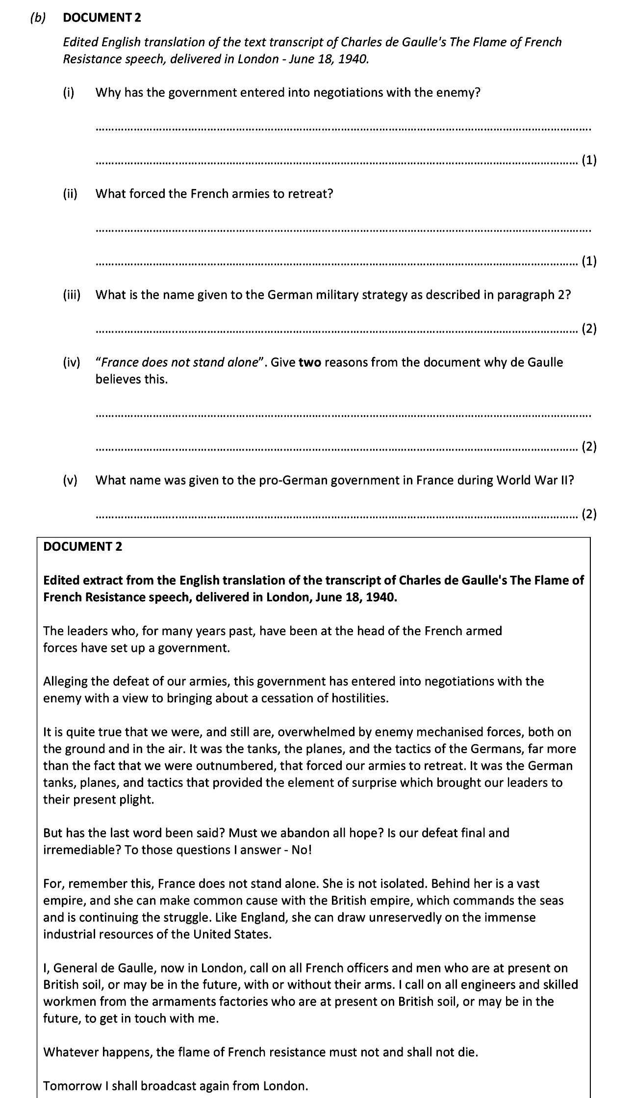 DOCUMENT-2--Edited-English-translation-of-the-text-transcript-of-Charles-de-Gaulle’s-The-Flame-of-French-Resistance-speech,-delivered-in-London---June-18,-1940-Junior Cycle History-Question 2-2019.png