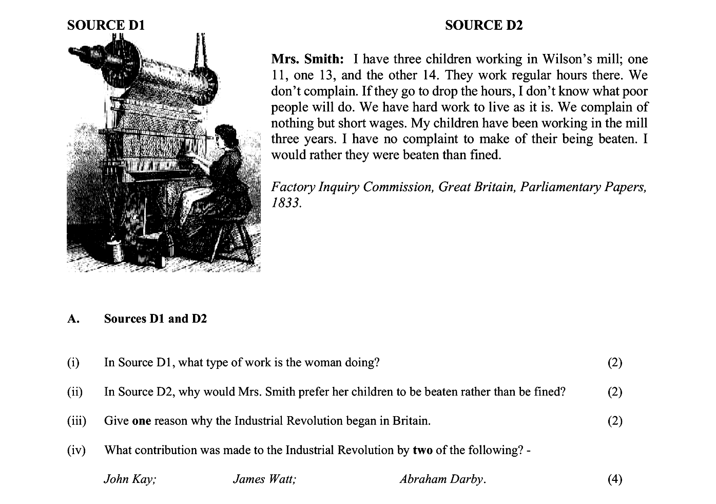 Sources-D1-and-D2--(i)-In-Source-D1,-what-type-of-work-is-the-woman-doing?---(ii)-In-Source-D2,-why-would-Mrs-Junior Cycle History-Question A.-2016.png
