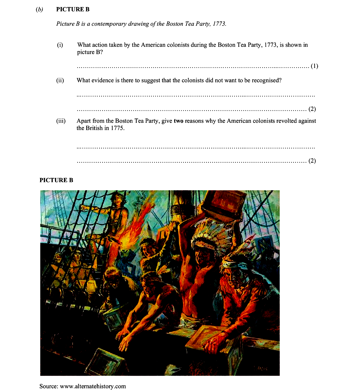 PICTURE-B--Picture-B-is-a-contemporary-drawing-of-the-Boston-Tea-Party,-1773-Junior Cycle History-Question b-2016.png