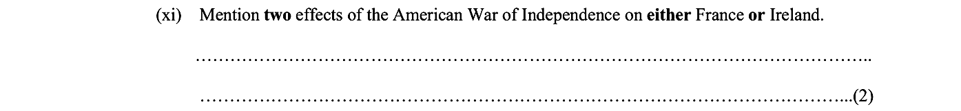 Mention-two-effects-of-the-American-War-of-Independence-on-either-France-or-Ireland.---Junior Cycle History-Question xi-2011.png