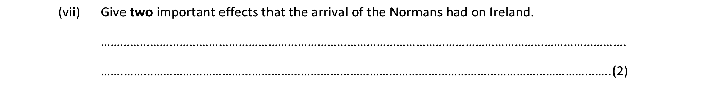 Give-two-important-effects-that-the-arrival-of-the-Normans-had-on-Ireland-Junior Cycle History-Question vii-2018.png