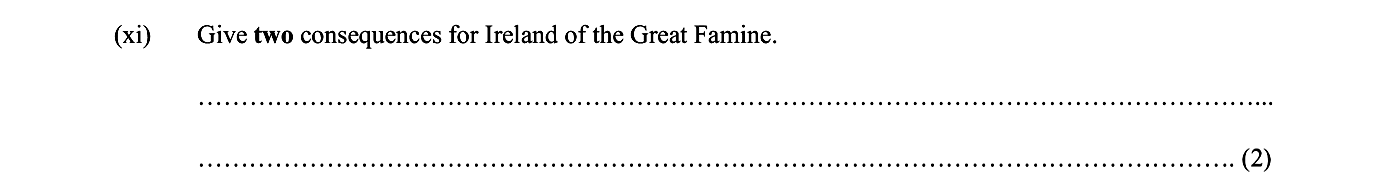 Give-two-consequences-for-Ireland-of-the-Great-Famine.-----Junior Cycle History-Question xi-2015.png