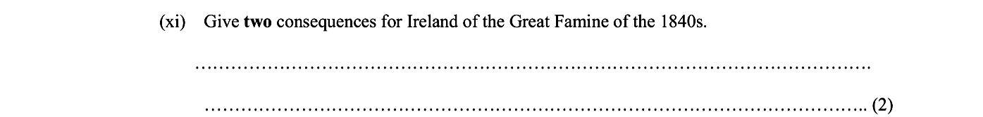 Give-two-consequences-for-Ireland-of-the-Great-Famine-of-the-1840s-Junior Cycle History-Question xi-2008.png