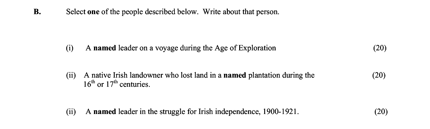 Select-one-of-the-people-described-below-Junior Cycle History-Question B (i)-2011.png