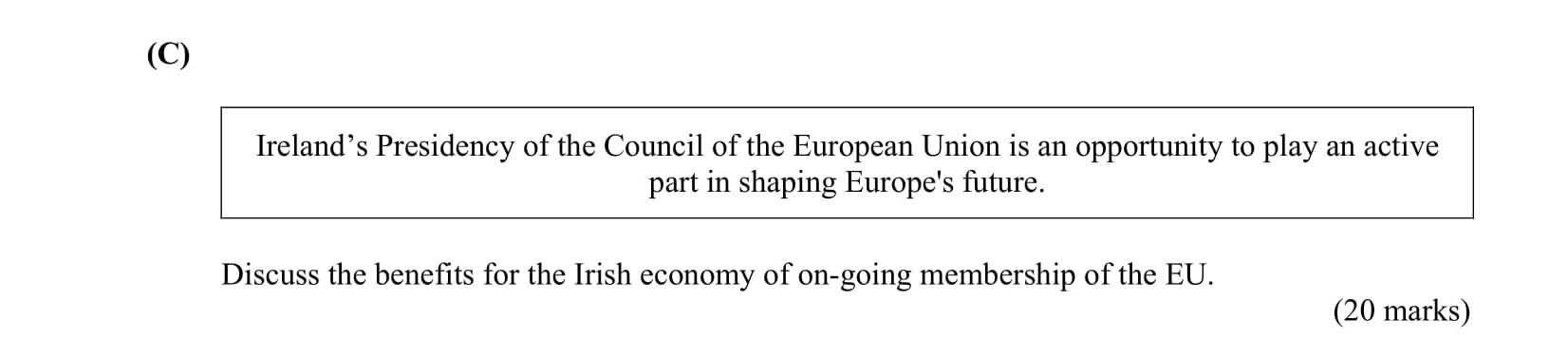 Ireland’s-Presidency-of-the-Council-of-the-European-Union-is-an-opportunity-to-play-an-active-part-in-shaping-Europe’s-future-Leaving Cert Business-Question C-2013.png