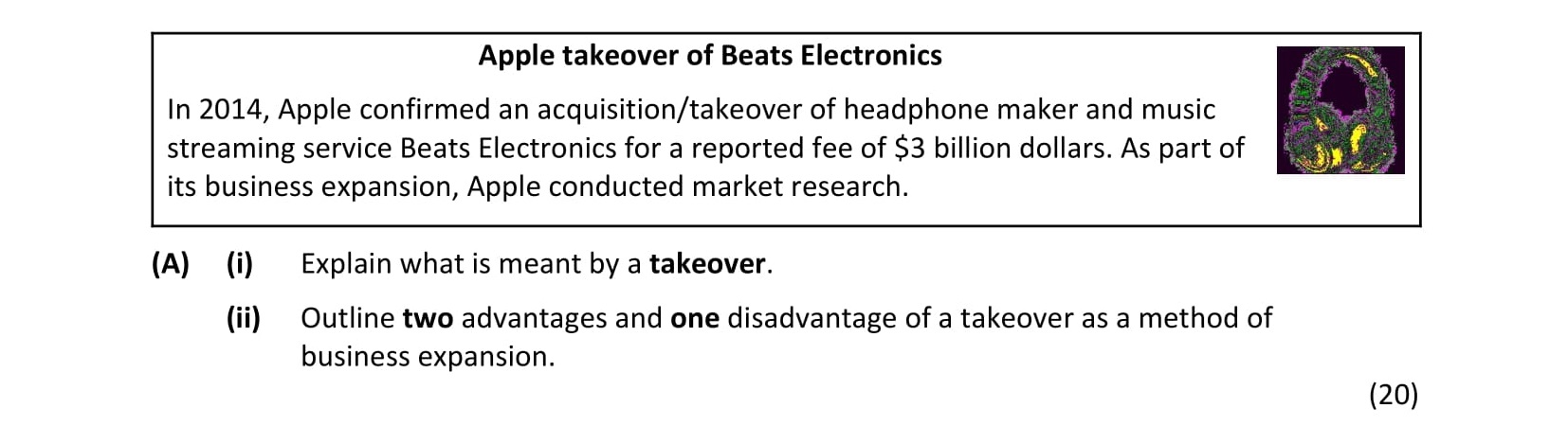 In-2014,-Apple-confirmed-an-acquisition/takeover-of-headphone-maker-and-music-streaming-service-Beats-Electronics-for-a-reported-fee-of-$3-billion-dollars-Leaving Cert Business-Question 5 A-2018.png
