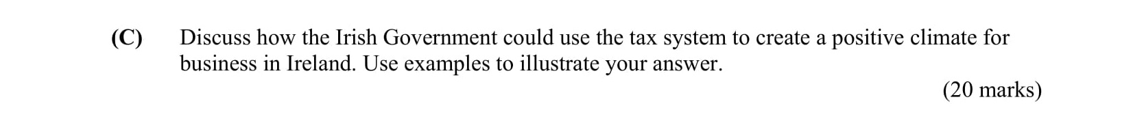 Discuss-how-the-Irish-Government-could-use-the-tax-system-to-create-a-positive-climate-for-business-in-Ireland-Leaving Cert Business-Question C-2009.png