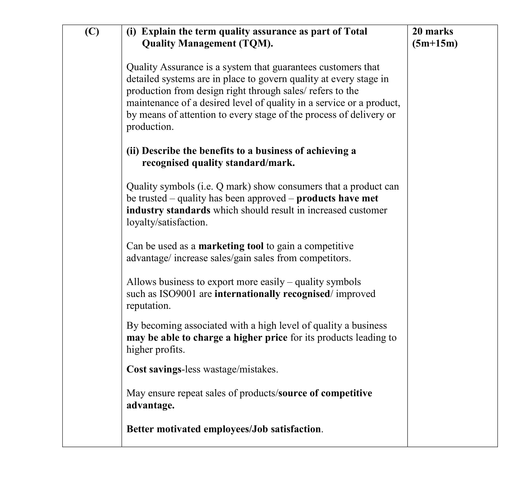 Explain-the-term-quality-assurance-as-part-of-Total-Quality-Management-(TQM)-Leaving Cert Business-Question C-2015.png