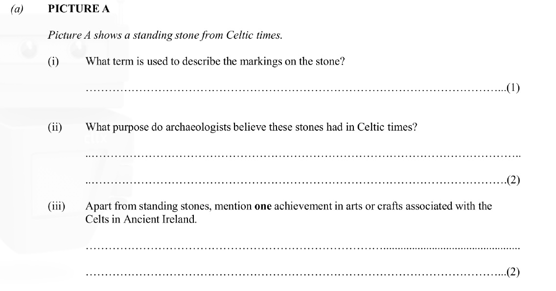 PICTURE-A--Picture-A-shows-a-standing-stone-from-Celtic-times-Junior Cycle History-Question 1(a)-2010.png