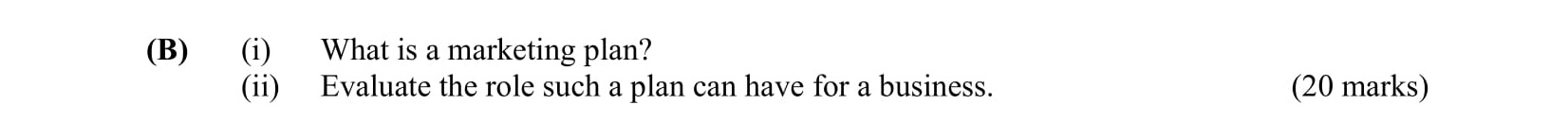 What-is-a-marketing-plan?--Evaluate-the-role-such-a-plan-can-have-for-a-business.-Leaving Cert Business-Question B-2007.png