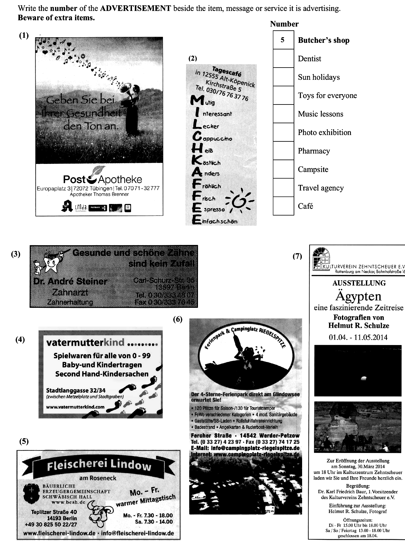 Write-the-number-of-the-ADVERTISEMENT-beside-the-item,-message-or-service-it-is-advertising-Junior Cycle German-Question 5-2015.png