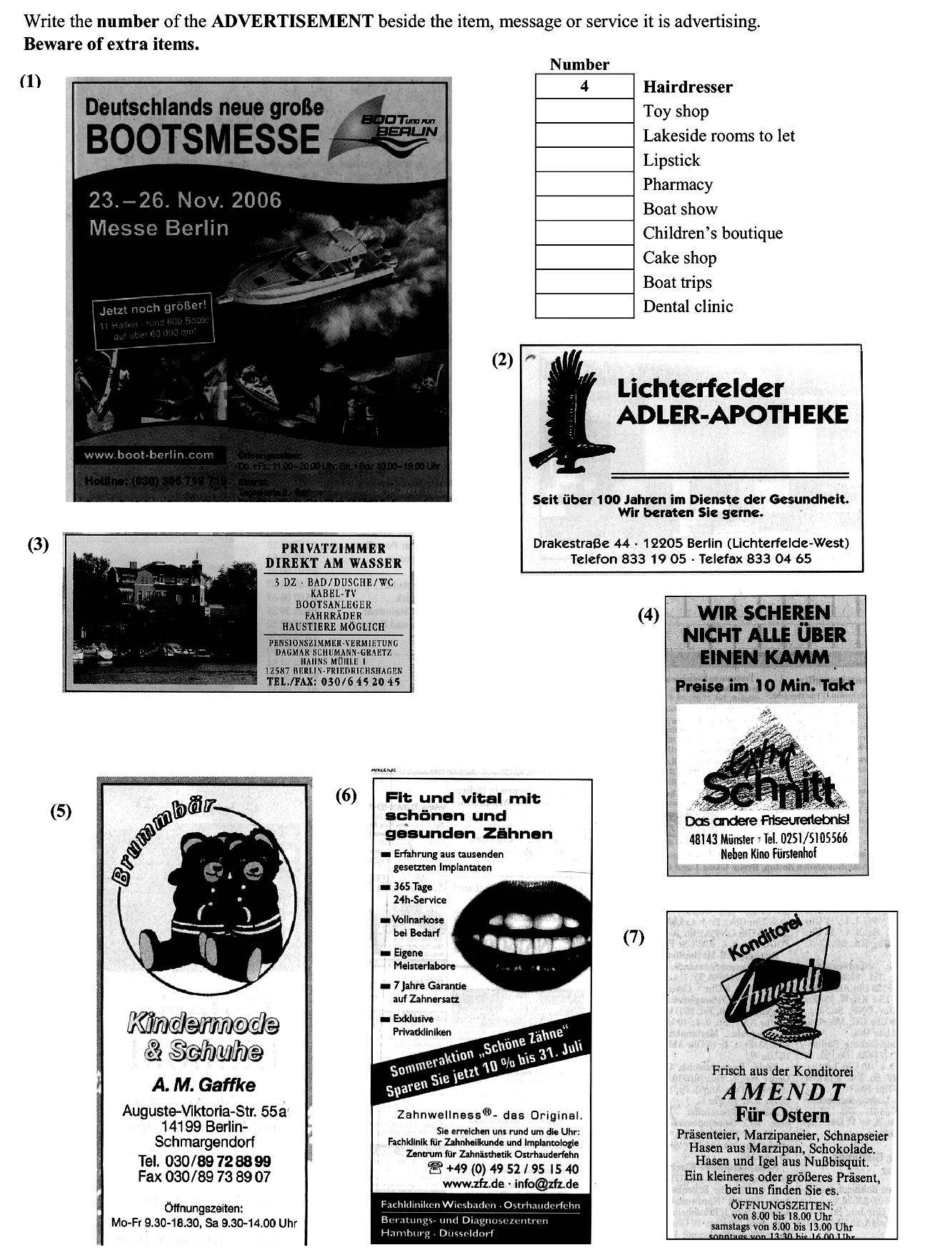 Write-the-number-of-the-ADVERTISEMENT-beside-the-item,-message-or-service-it-is-advertising-Junior Cycle German-Question 4-2008.png