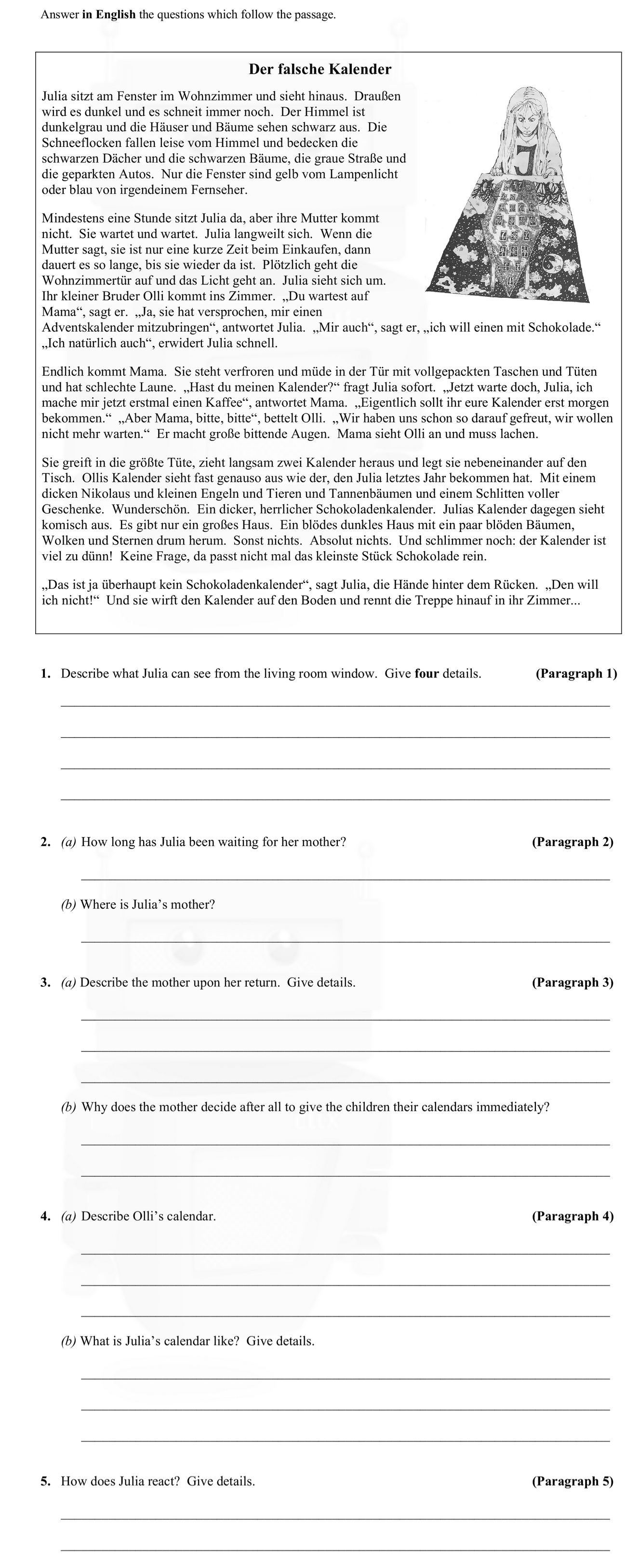 Julia-sitzt-am-Fenster-im-Wohnzimmer-und-sieht-hinaus-Junior Cycle German-Question 1-2009.png