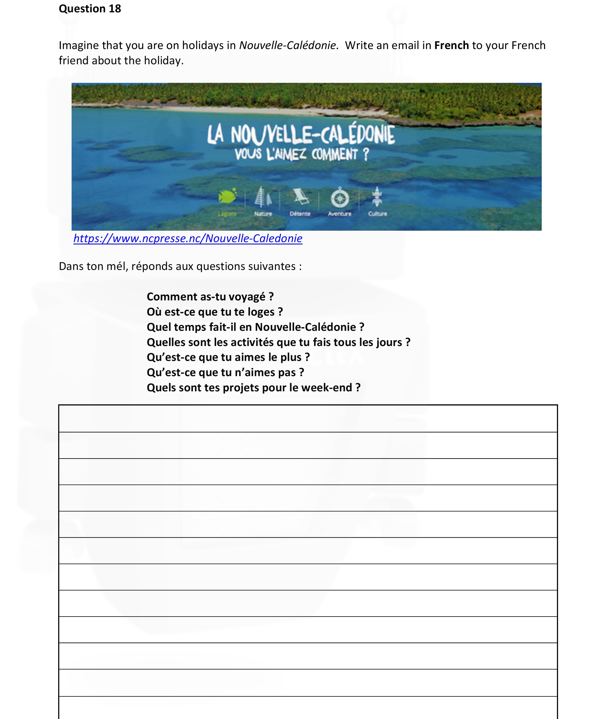 Imagine-that-you-are-on-holidays-in-Nouvelle-Calédonie-Junior Cycle French-Question Question 18-2020.png