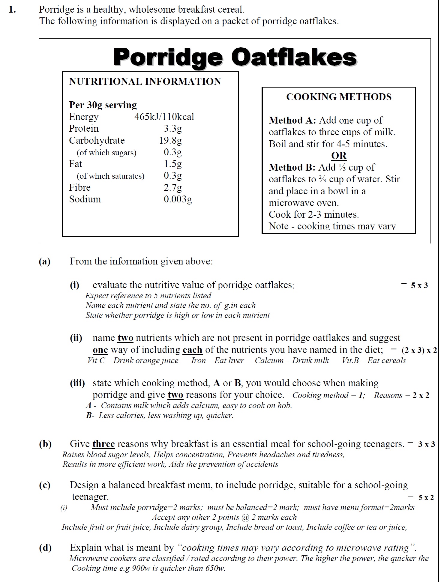 Porridge-is-a-healthy,-wholesome-breakfast-cereal-Junior Cycle Home Economics-Question 1-2005.png