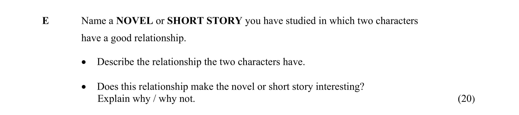 Name-a-NOVEL-or-SHORT-STORY-you-have-studied-in-which-two-characters-have-a-good-relationship-Junior Cycle English-Question E-2012.png