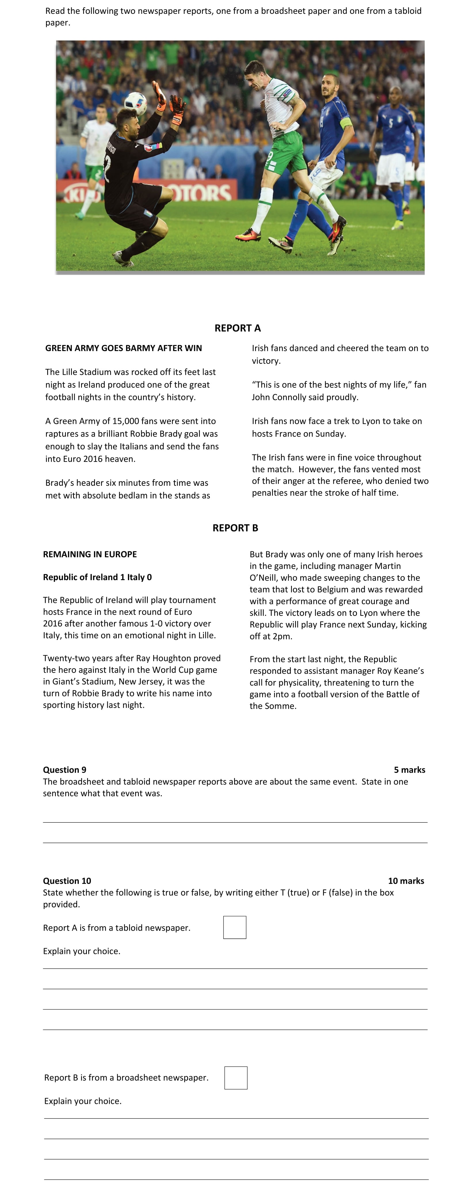 The-broadsheet-and-tabloid-newspaper-reports-above-are-about-the-same-event-Junior Cycle English-Question 9-2017.png