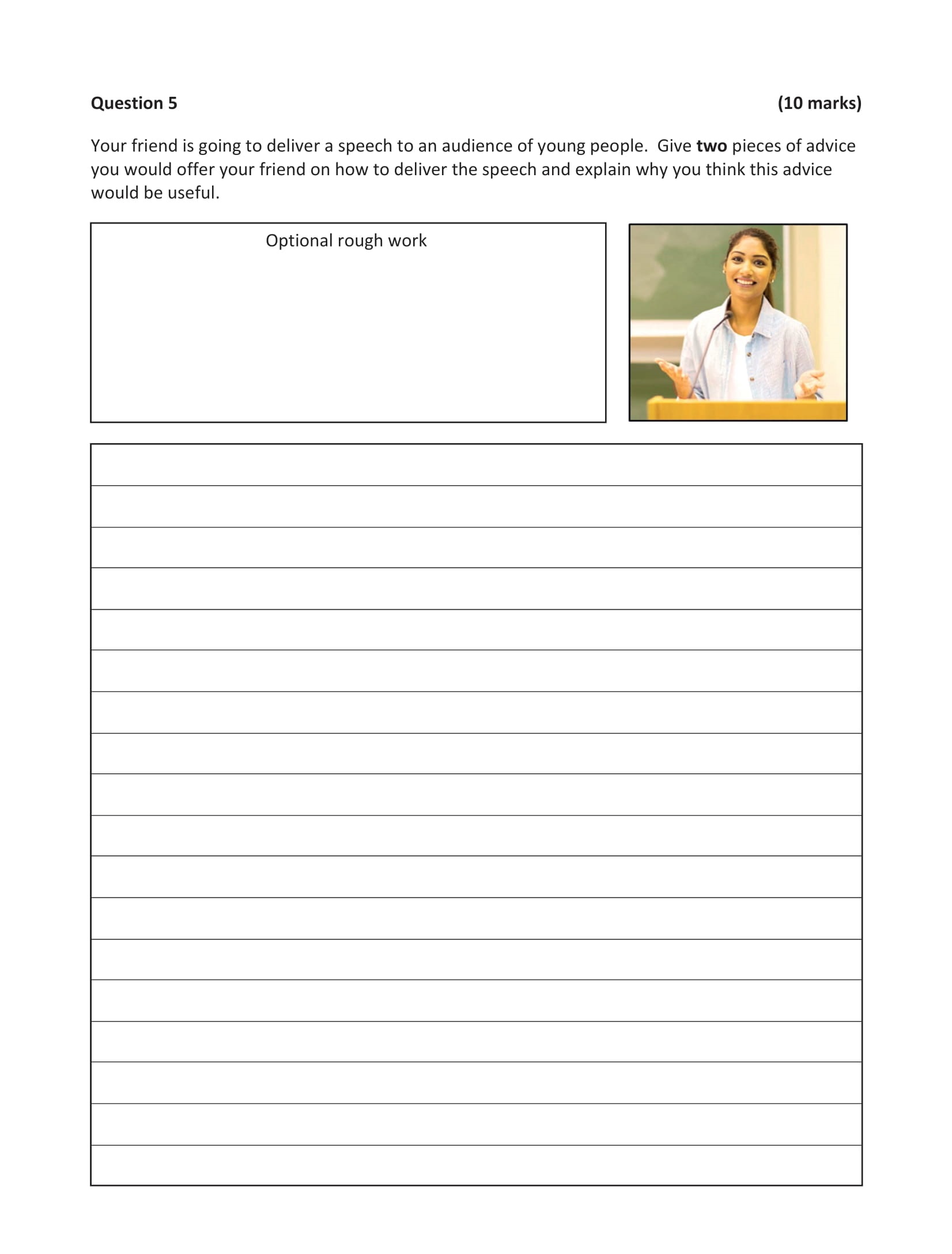 Your-friend-is-going-to-deliver-a-speech-to-an-audience-of-young-people-Junior Cycle English-Question 5-2019.png