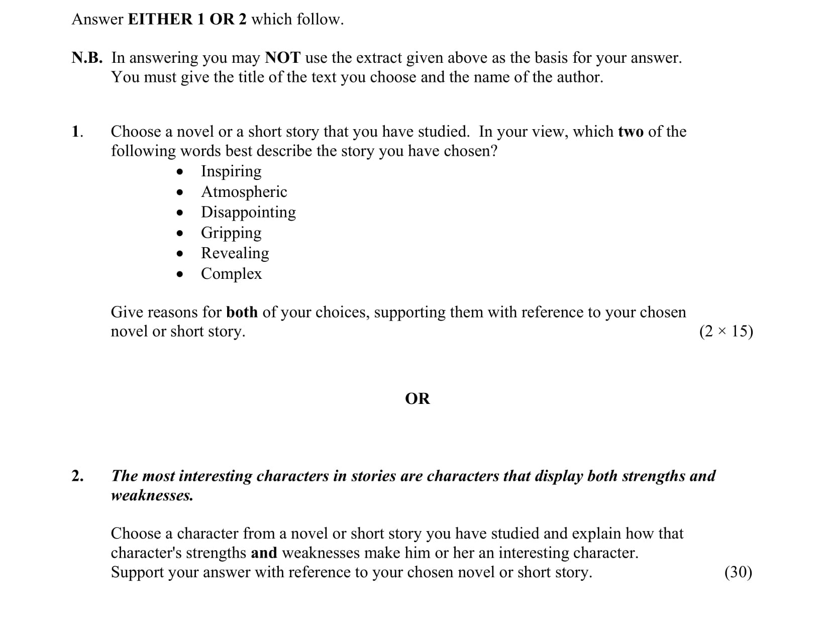 Choose-a-novel-or-a-short-story-that-you-have-studied-Junior Cycle English-Question 1-2015.png