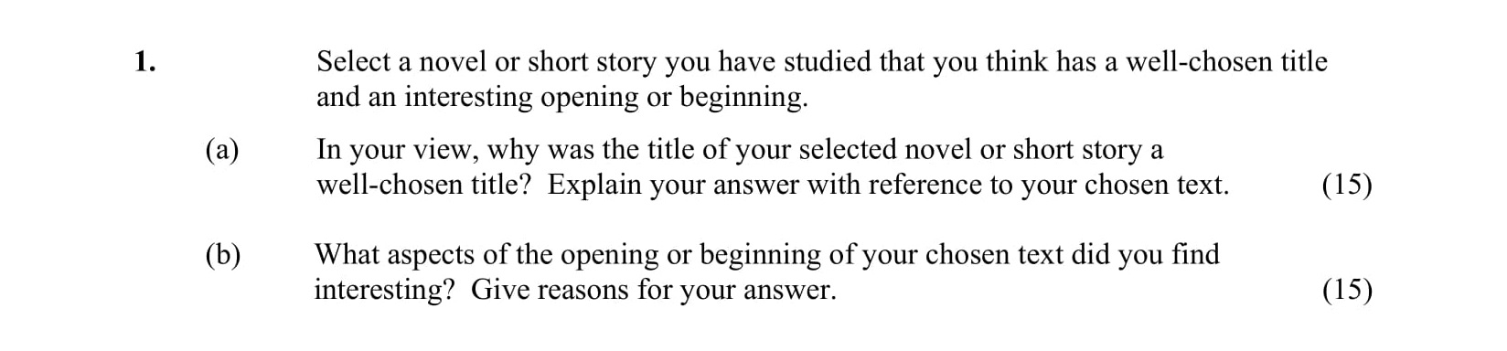 Select-a-novel-or-short-story-you-have-studied-that-you-think-has-a-well-chosen-title-and-an-interesting-opening-or-beginning-Junior Cycle English-Question 1-2014.png