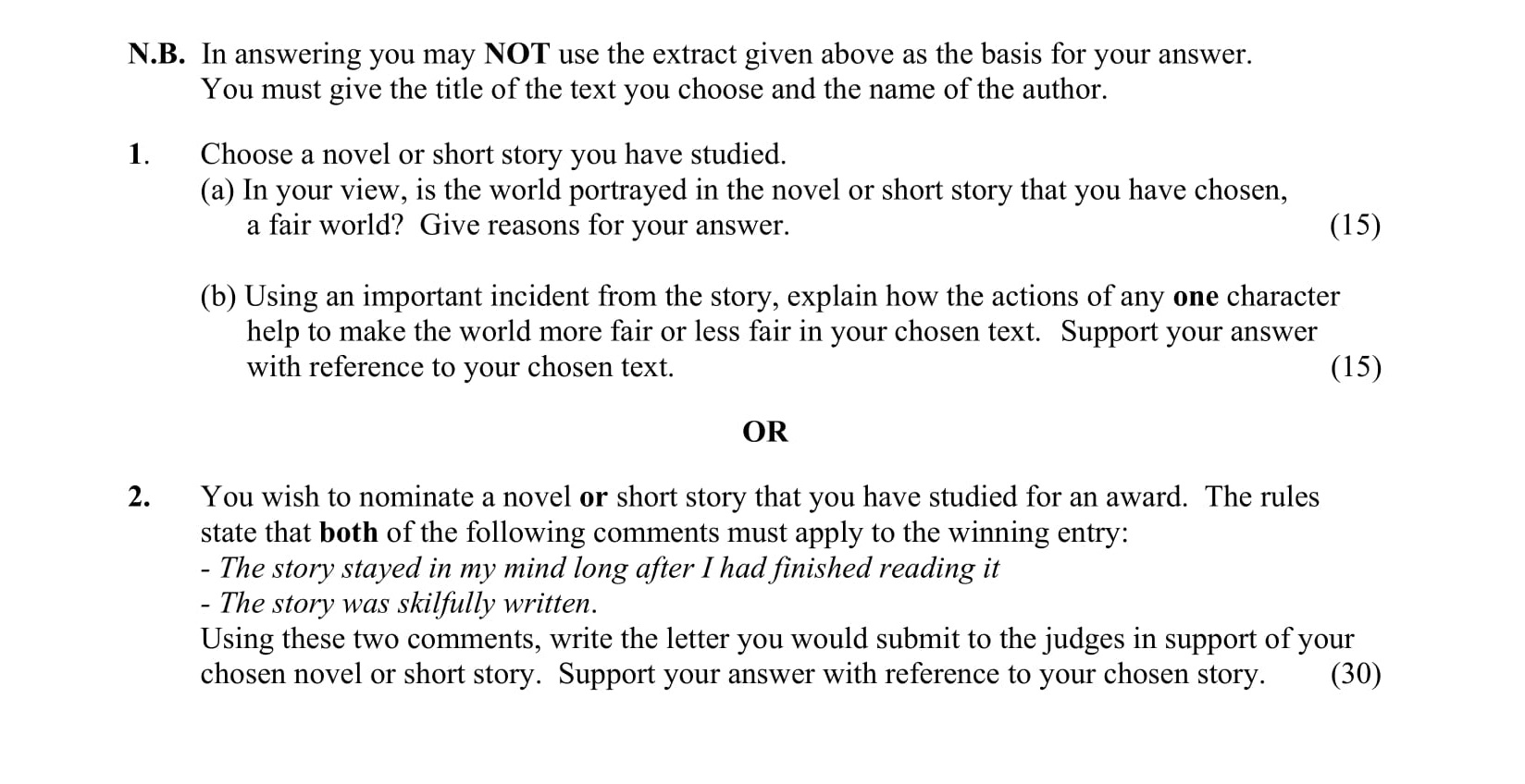 Choose-a-novel-or-short-story-you-have-studied-Junior Cycle English-Question 1-2013.png