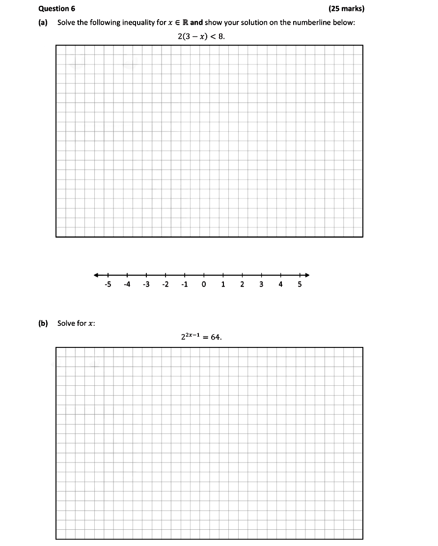 Solve-the-following-inequality-for-x-∈-ℝ-and-show-your-solution-on-the-numberline-below:--$2(3---x)-<-8$--Solve-for-x:--$2^{2x-1}-=-64$.-Leaving Cert Mathematics-Question 6-2019.png