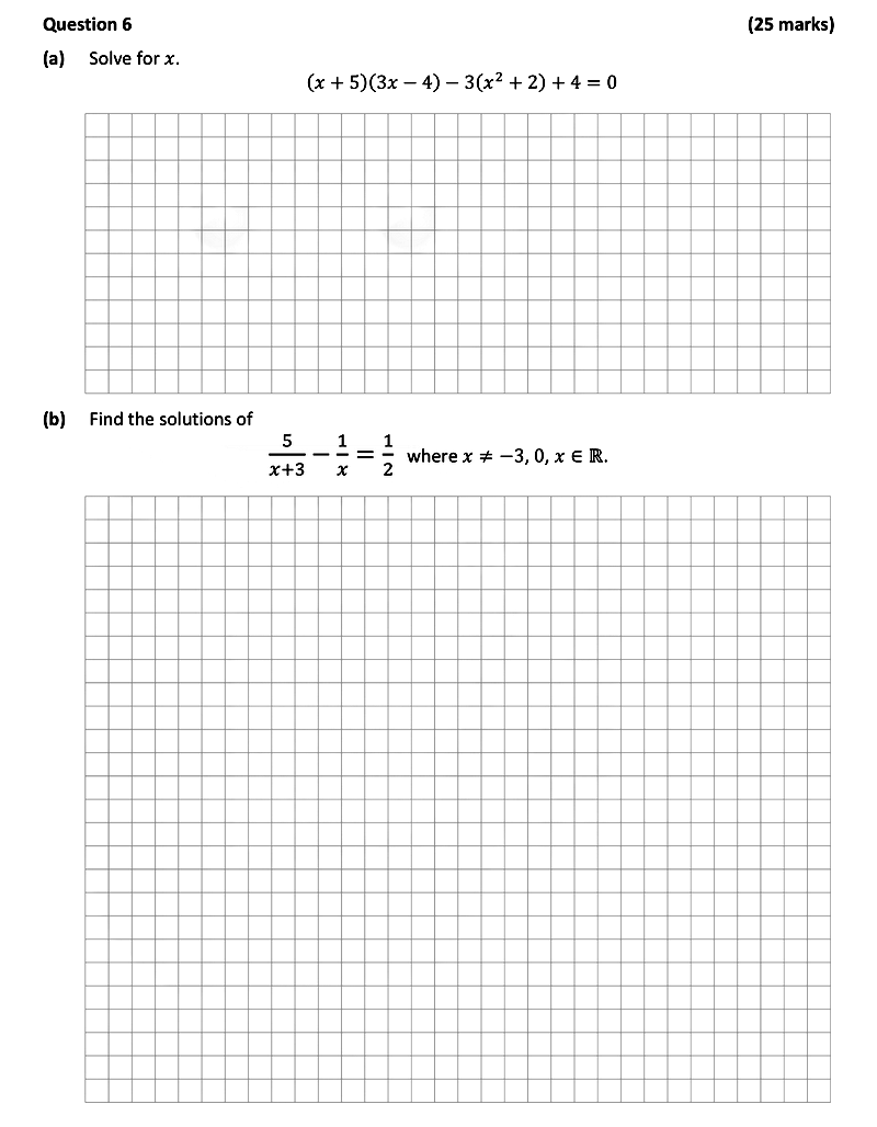 (x-+-5)(3x---4)---3(x^2-+-2)-+-4-=-0--(b)-Find-the-solutions-of--\[-\frac{5}{x+3}---\frac{1}{x}-=-\frac{1}{2}-\]-where-$x-\neq--3,-0,-x-\in-\mathbb{R}$.-Leaving Cert Mathematics-Question 6-2018.png