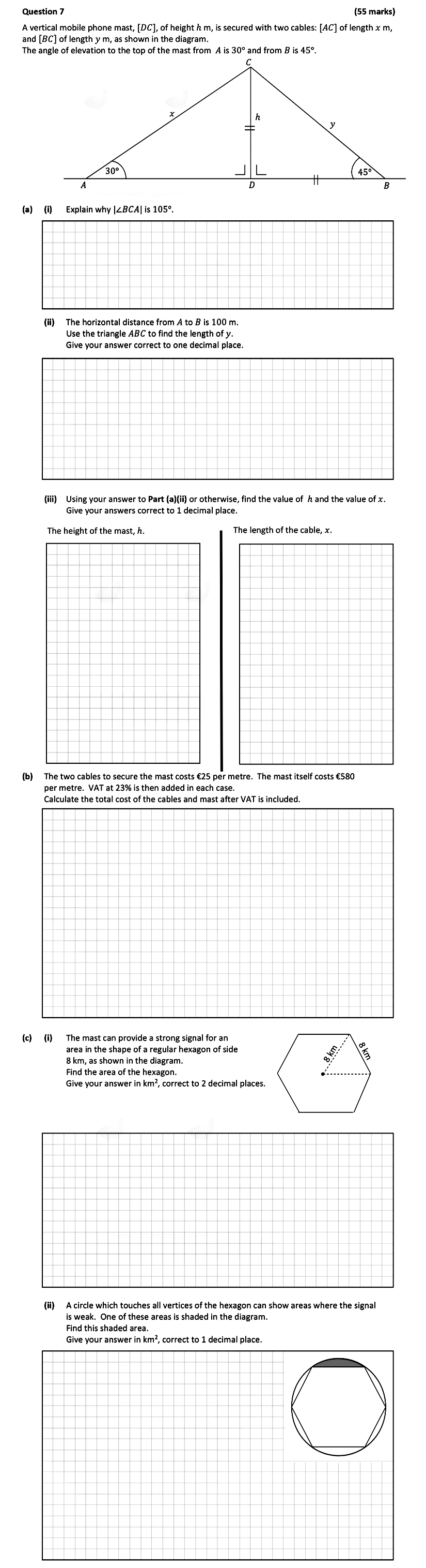 A-vertical-mobile-phone-mast,-[DC],-of-height-h-m,-is-secured-with-two-cables:-[AC]-of-length-x-m,-and-[BC]-of-length-y-m,-as-shown-in-the-diagram-Leaving Cert Mathematics-Question 7-2020.png