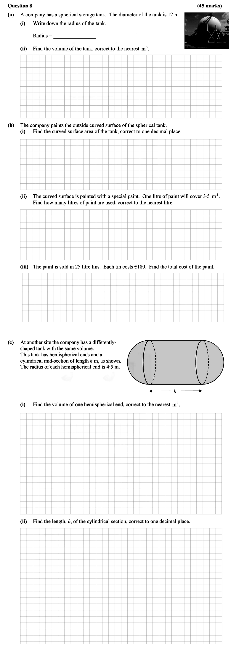 A-company-has-a-spherical-storage-tank-Leaving Cert Mathematics-Question 8-2015.png