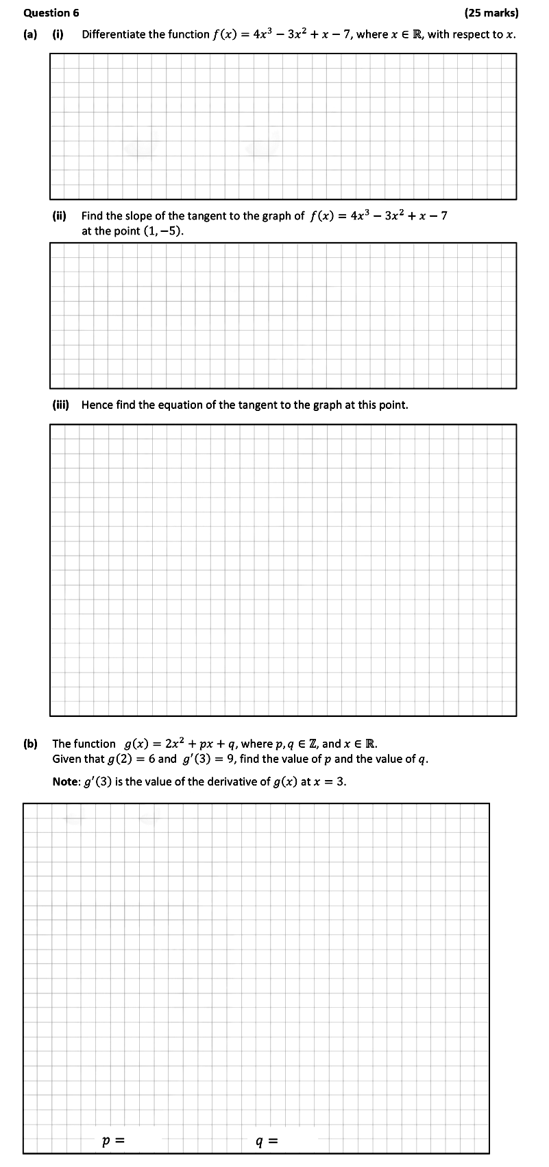 (i)-Differentiate-the-function-$f(x)-=-4x^3---3x^2-+-x---7$,-where-$x-\in-\mathbb{R}$,-with-respect-to-$x$-Leaving Cert Mathematics-Question 6-2020.png