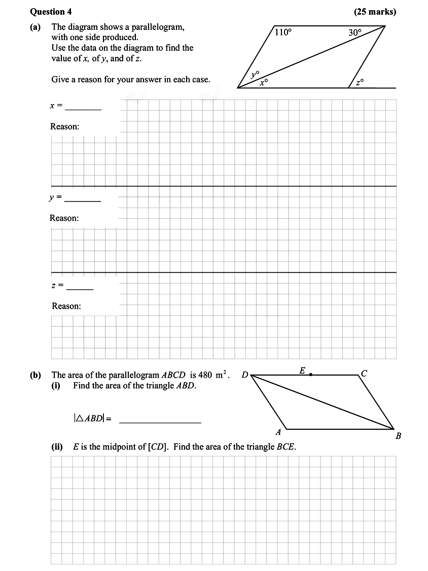 The-diagram-shows-a-parallelogram,-with-one-side-produced-Leaving Cert Mathematics-Question 4-2015.png