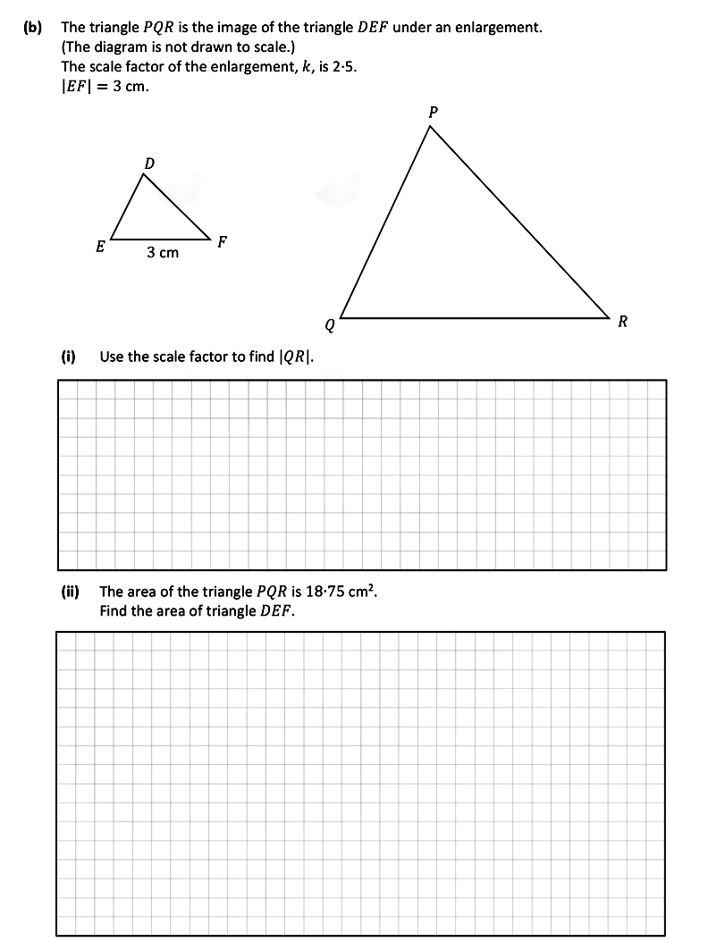 The-triangle-PQR-is-the-image-of-the-triangle-DEF-under-an-enlargement-Leaving Cert Mathematics-Question b-2021.png