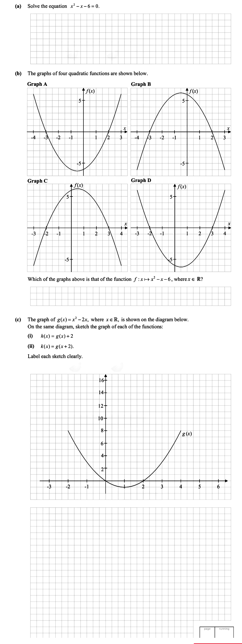 Solve-the-equation--$x^2---x---6-=-0.$--The-graphs-of-four-quadratic-functions-are-shown-below-Leaving Cert Mathematics-Question (a)(b)(c)-2014.png