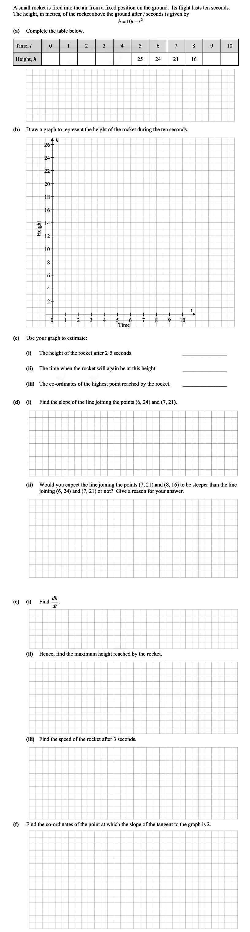 A-small-rocket-is-fired-into-the-air-from-a-fixed-position-on-the-ground-Leaving Cert Mathematics-Question Question-2014.png