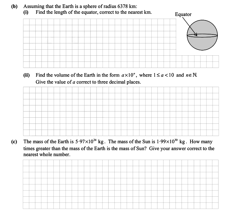 Assuming-that-the-Earth-is-a-sphere-of-radius-6378-km:--(i)-Find-the-length-of-the-equator,-correct-to-the-nearest-km-Leaving Cert Mathematics-Question b-2015.png