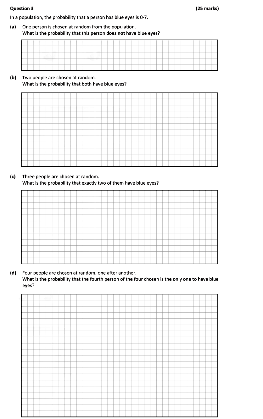 In-a-population,-the-probability-that-a-person-has-blue-eyes-is-0.7-Leaving Cert Mathematics-Question 3-2019.png