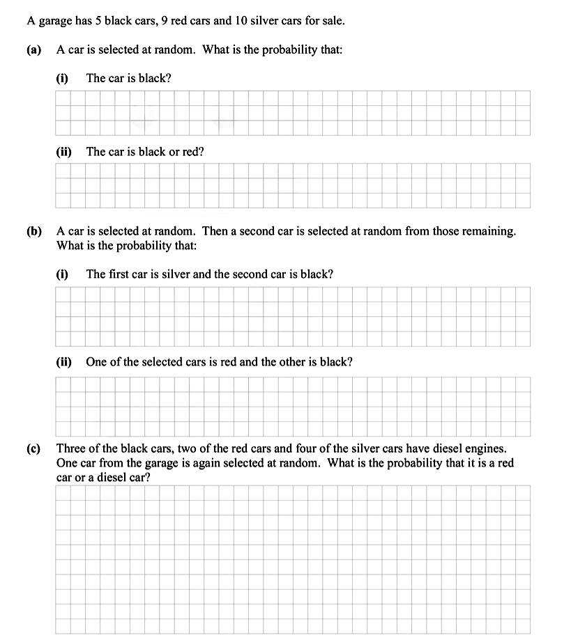 A-car-is-selected-at-random-Leaving Cert Mathematics-Question a-2014.png