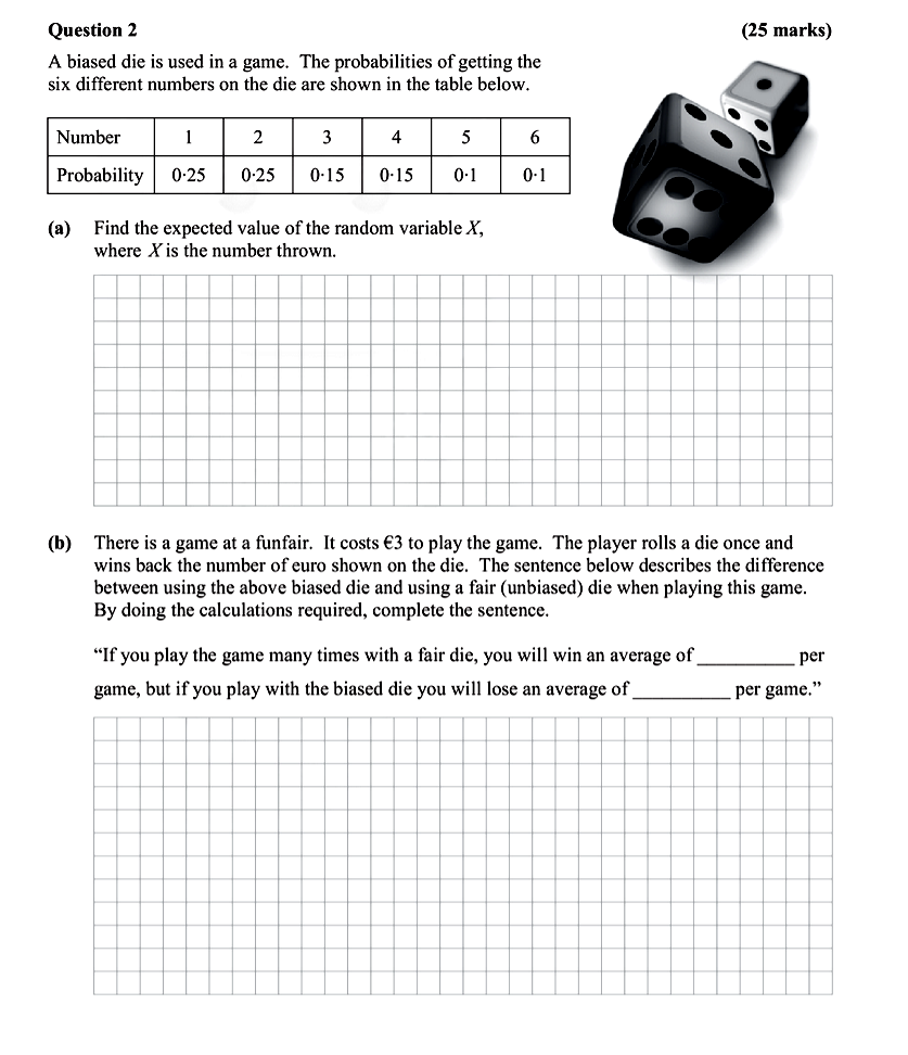 A-biased-die-is-used-in-a-game-Leaving Cert Mathematics-Question 2-2013.png