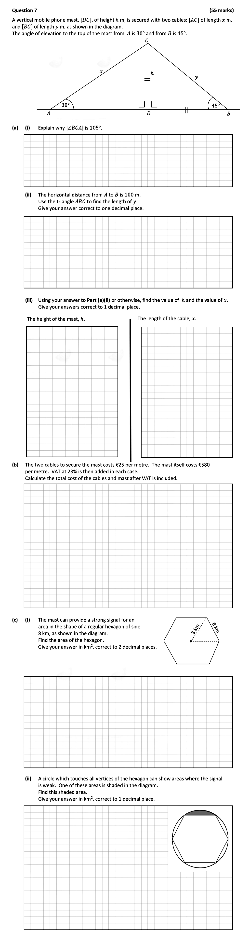 A-vertical-mobile-phone-mast,-[DC],-of-height-h-m,-is-secured-with-two-cables:-[AC]-of-length-x-m,-and-[BC]-of-length-y-m,-as-shown-in-the-diagram-Leaving Cert Mathematics-Question 7-2020.png