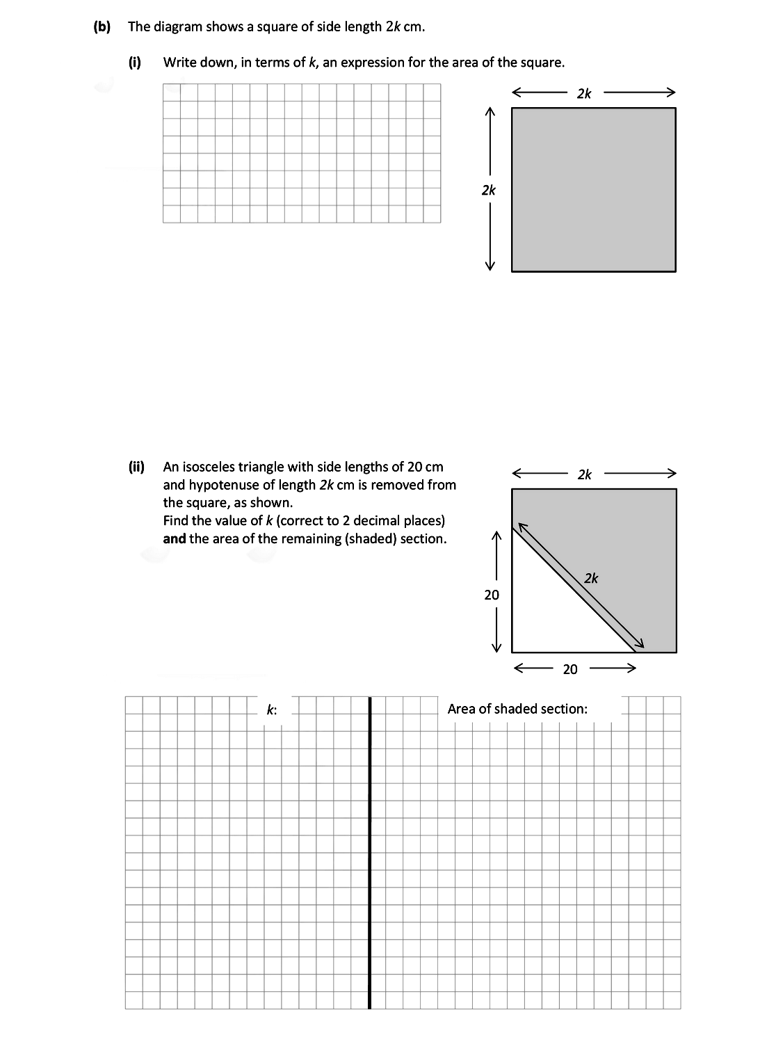 The-diagram-shows-a-square-of-side-length-2k-cm-Leaving Cert Mathematics-Question b-2017.png