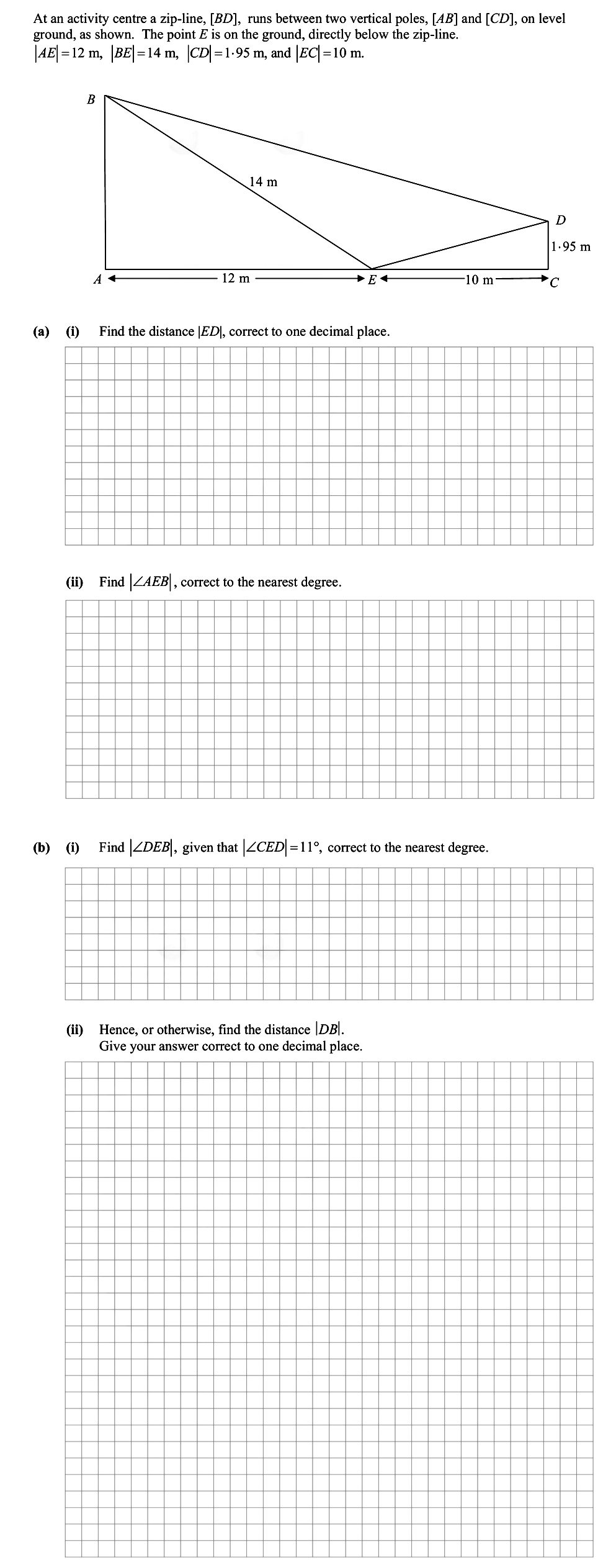 At-an-activity-centre,-a-zip-line,-runs-between-two-vertical-poles,-AB-and-CD,-on-level-ground,-as-shown-Leaving Cert Mathematics-Question Question 1-2014.png
