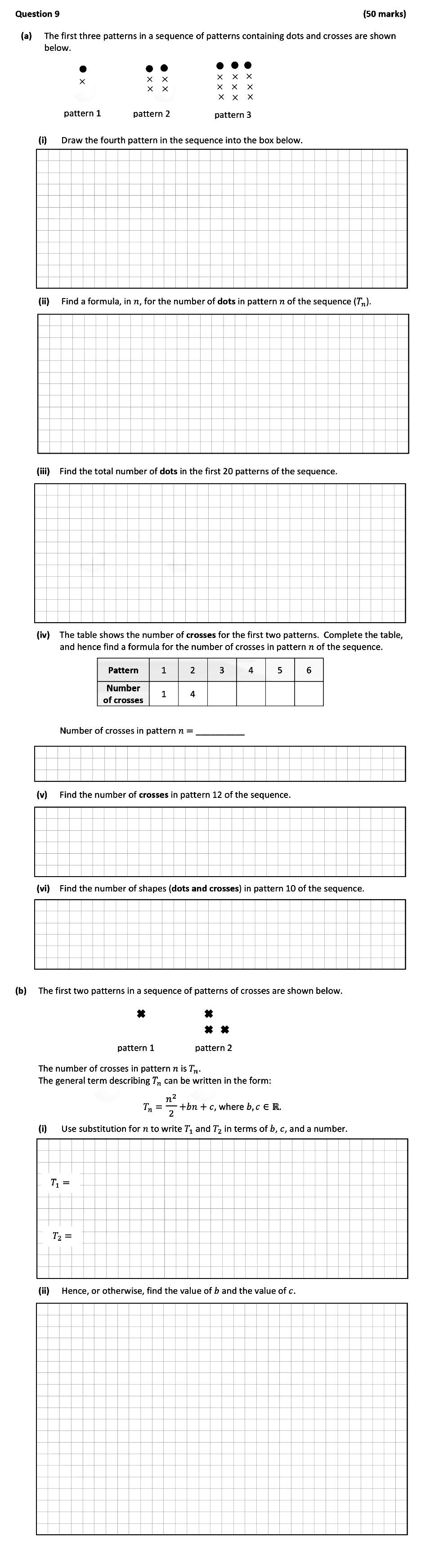 The-first-three-patterns-in-a-sequence-of-patterns-containing-dots-and-crosses-are-shown-below-Leaving Cert Mathematics-Question 9-2021.png