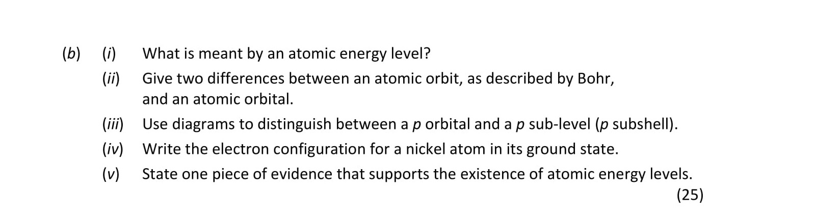 What-is-meant-by-an-atomic-energy-level?--Give-two-differences-between-an-atomic-orbit,-as-described-by-Bohr,-and-an-atomic-orbital-Leaving Cert Chemistry-Question b-2019.png
