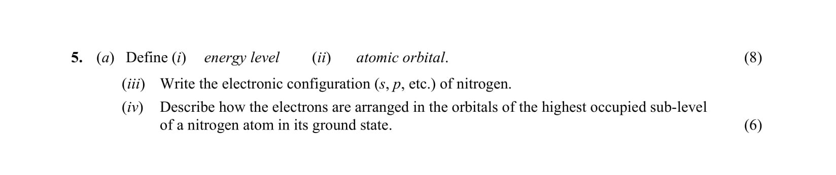 (a)-Define-(i)-energy-level-(ii)-atomic-orbital-Leaving Cert Chemistry-Question 5-2003.png