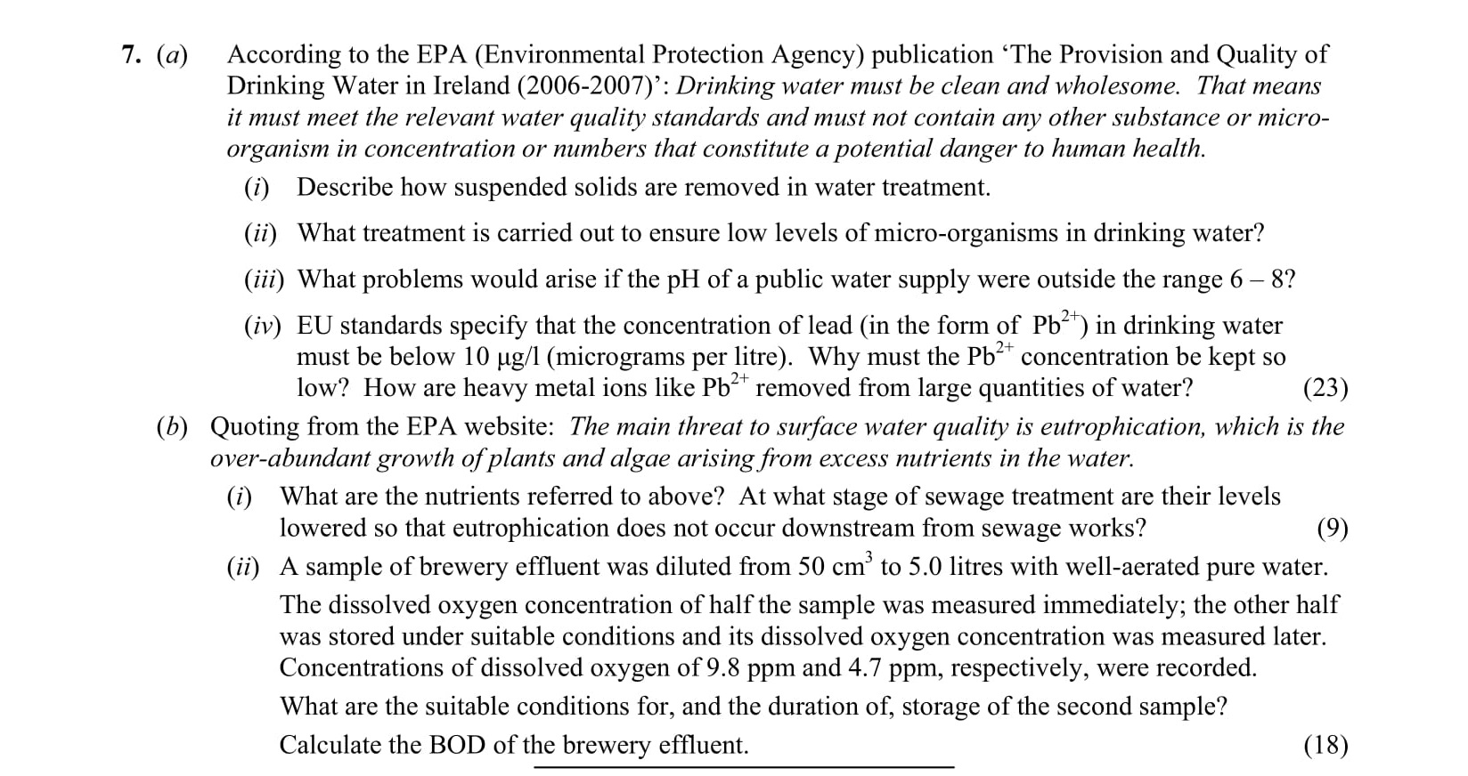 According-to-the-EPA-(Environmental-Protection-Agency)-publication-'The-Provision-and-Quality-of-Drinking-Water-in-Ireland-(2006-2007)':-Drinking-water-must-be-clean-and-wholesome-Leaving Cert Chemistry-Question 7-2008.png