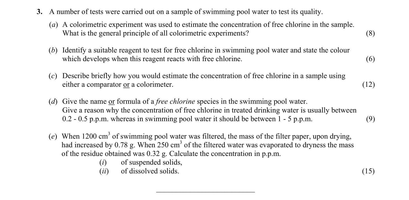 A-number-of-tests-were-carried-out-on-a-sample-of-swimming-pool-water-to-test-its-quality-Leaving Cert Chemistry-Question 3-2006.png