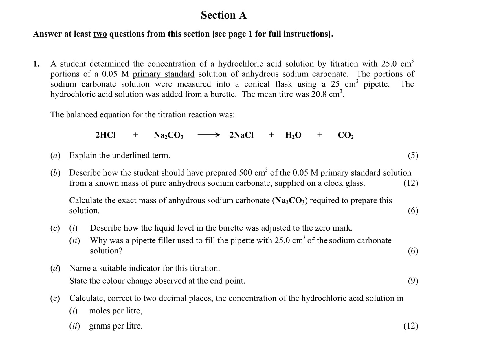 1.-A-student-determined-the-concentration-of-a-hydrochloric-acid-solution-by-titration-with-25.0-cm³-portions-of-a-0.05-M-primary-standard-solution-of-anhydrous-sodium-carbonate-Leaving Cert Chemistry-Question 1-2012.png