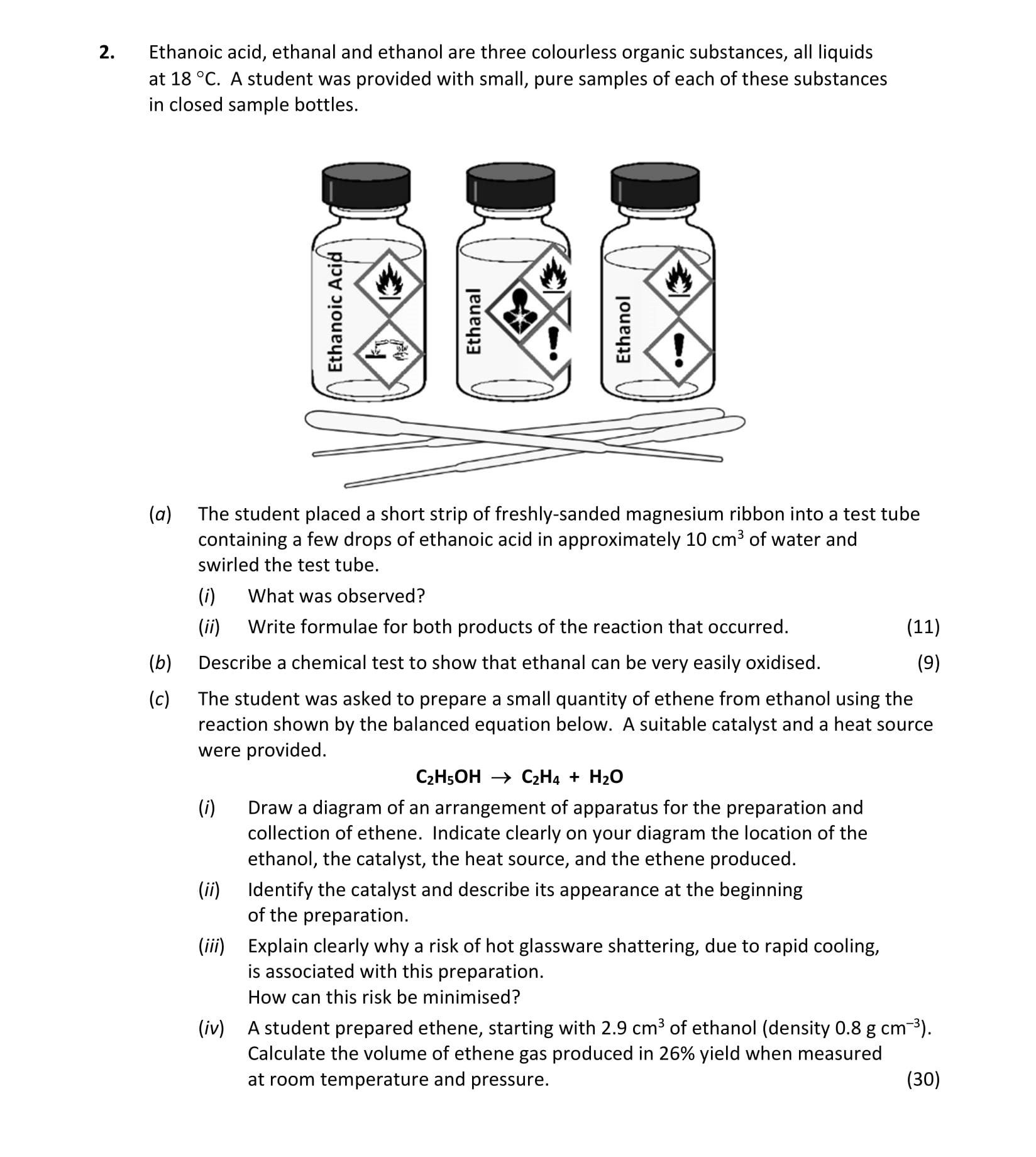 Ethanoic-acid,-ethanol-and-ethanol-are-three-colourless-organic-substances,-all-liquids-at-18-°C-Leaving Cert Chemistry-Question 2-2019.png