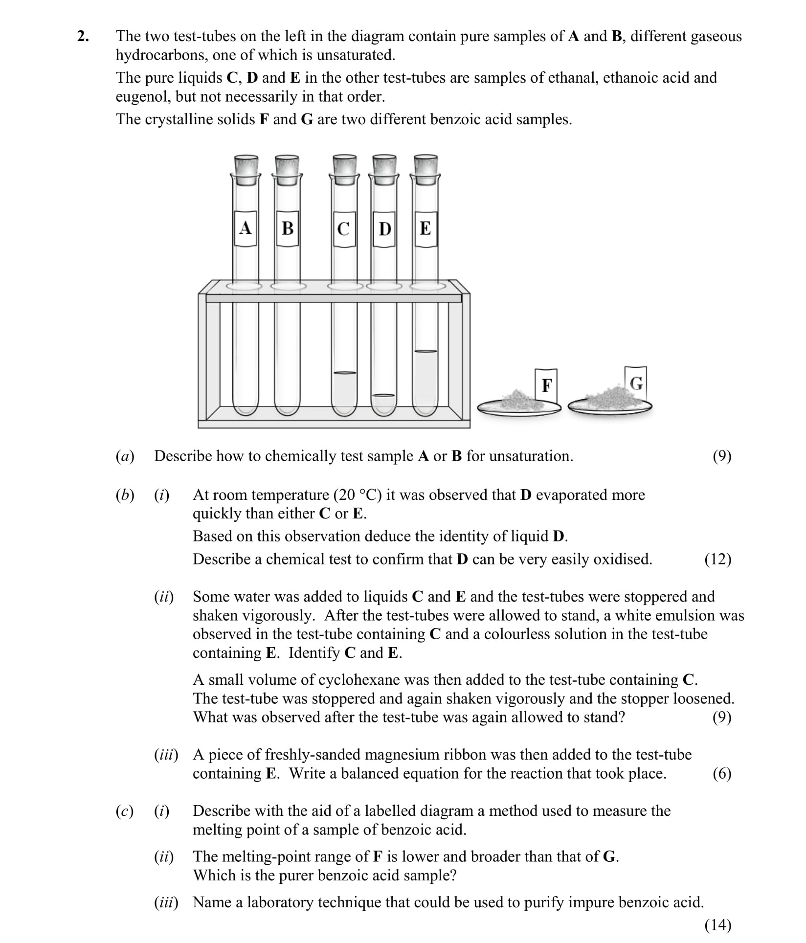 The-two-test-tubes-on-the-left-in-the-diagram-contain-pure-samples-of-A-and-B,-different-gaseous-hydrocarbons,-one-of-which-is-unsaturated-Leaving Cert Chemistry-Question 2-2016.png